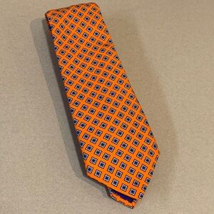 Jeremy Argyle NYC Tie orange & purple w/ quad. design silk & cotton blend